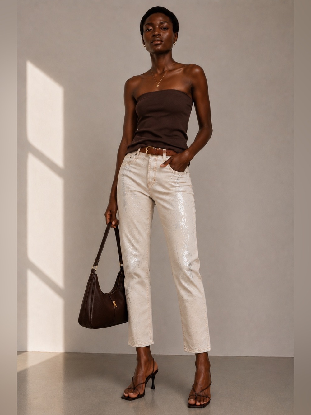 Rag & Bone Maya High-Rise Ankle Slim Jeans - 31 |Metallic Moonshine Coated Denim